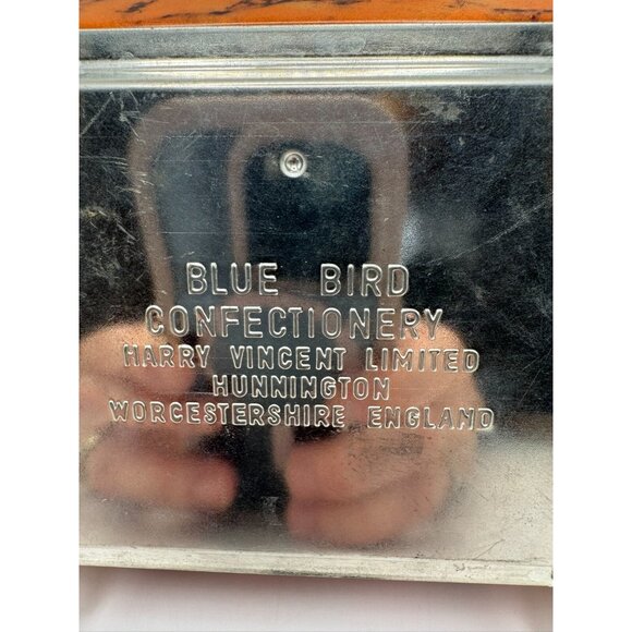 Vintage Confectionary Tin Box Blue Bird Harry Vincent LTD Orange England Britain - Picture 12 of 13